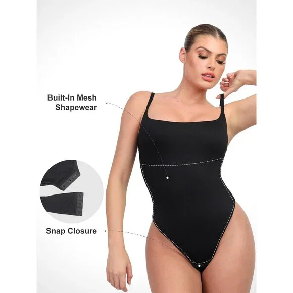 Popilush Shapewear CloudSense Soft Sculpting Thong Cami Bodysuit Black Small NEW - Picture 6 of 7